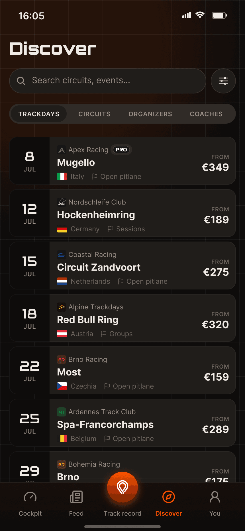 Every trackday, one calendar